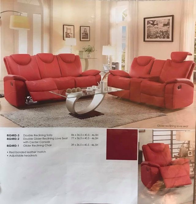 A red bonded leather couch